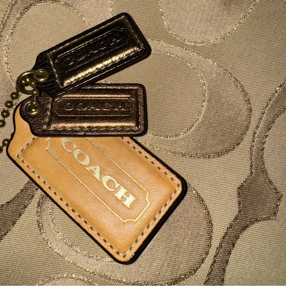 Coach Glam Tote Khaki Metallic Gold Signature C Fabric Bronze Leather Trim - Picture 16 of 16